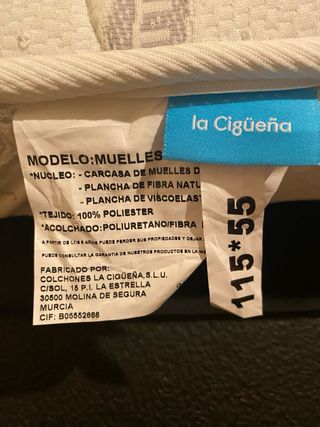Colchón Cuna Bebé 115x55cm Bio Cotton