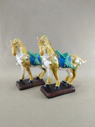 Pareja Caballos Guerra Chinos Porcelana