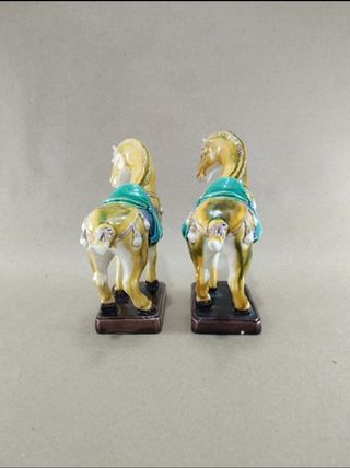 Pareja Caballos Guerra Chinos Porcelana