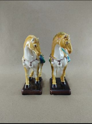 Pareja Caballos Guerra Chinos Porcelana
