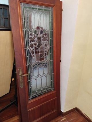 2 Puertas Madera Cristal Labrado Apellido