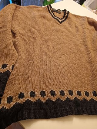 Jersey de lana Patchwork beige y negro Talla L