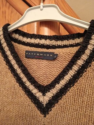 Jersey de lana Patchwork beige y negro Talla L