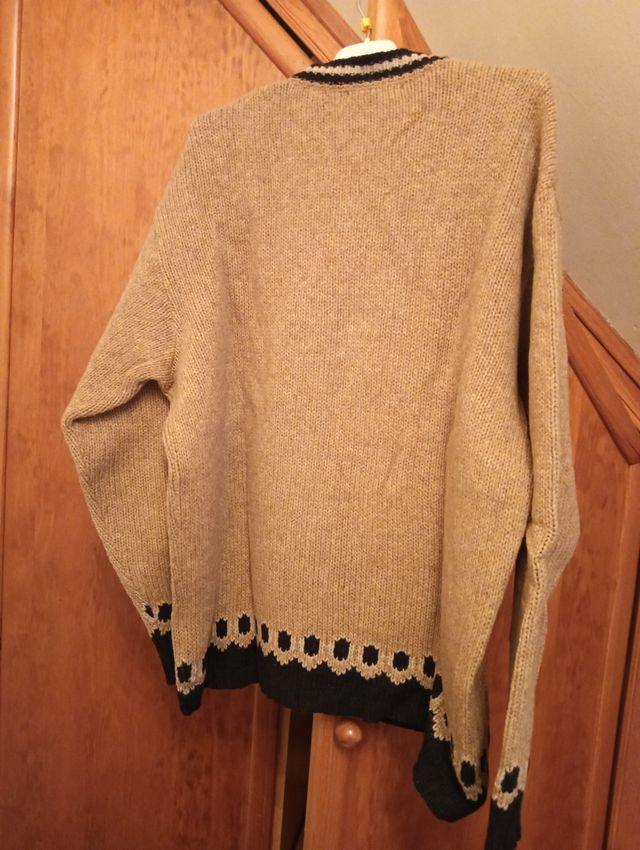 Jersey de lana Patchwork beige y negro Talla L
