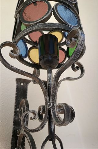 Applique Lanterna Ferro Battuto Vetro Colorato