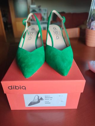 Zapatos Dibia Verdes Mujer Talla 35. Tacón 6.5