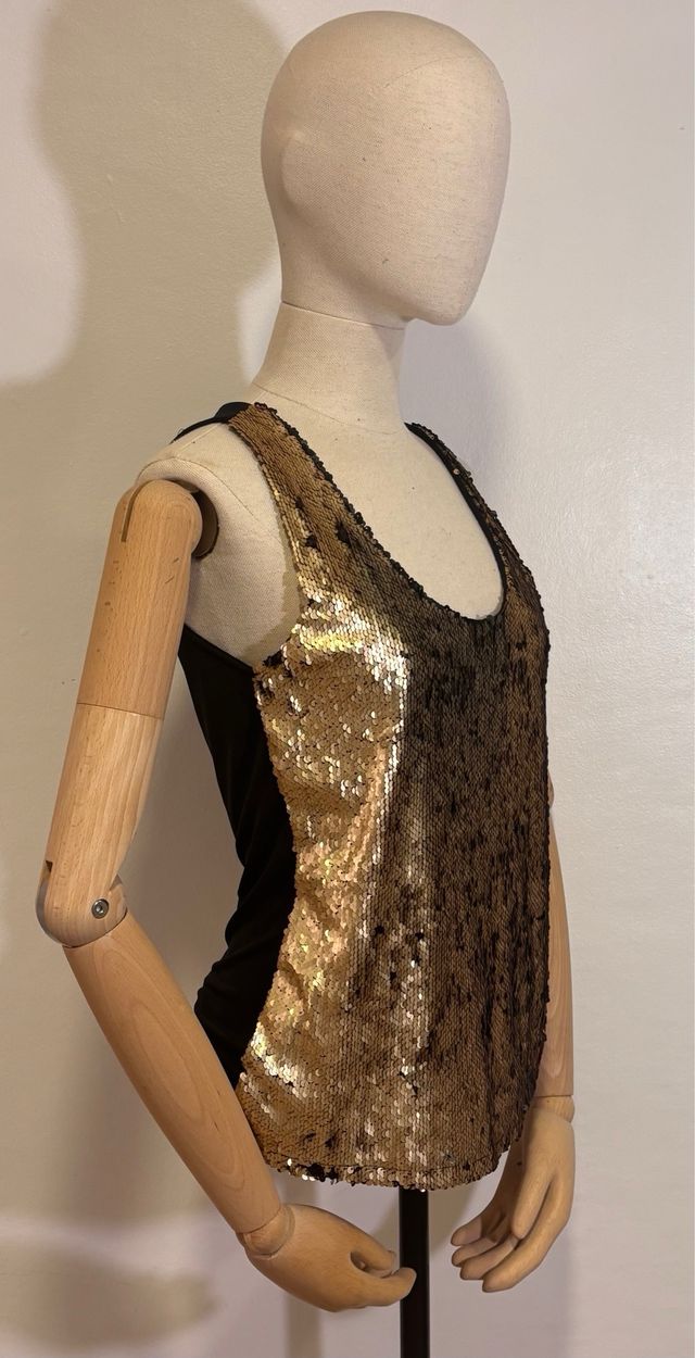 Camiseta lentejuelas S negra y dorada