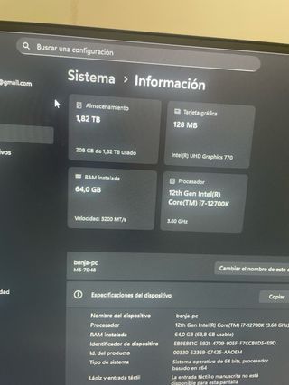 PC Gamer/Trabajo i7 12700K | 64GB RAM | 1.8TB