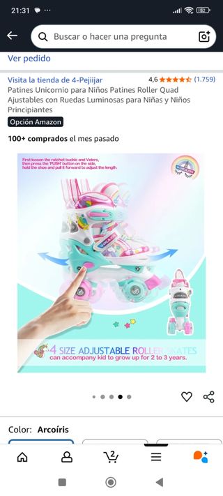 Patines 4 ruedas niña unicornio arcoíris