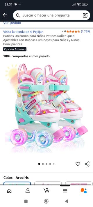 Patines 4 ruedas niña unicornio arcoíris