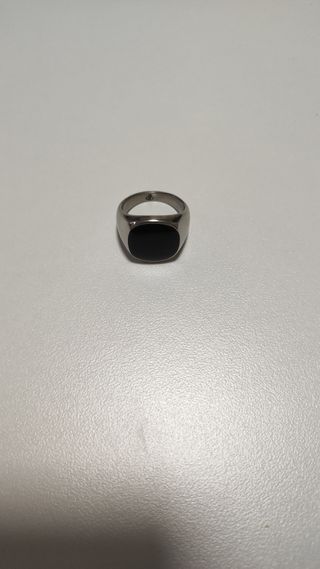 Anello acciaio inox con pietra nera, EU 56 - USA 6