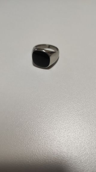 Anello acciaio inox con pietra nera, EU 56 - USA 6