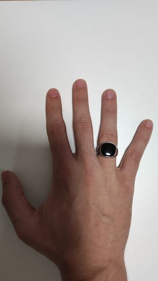 Anello acciaio inox con pietra nera, EU 56 - USA 6