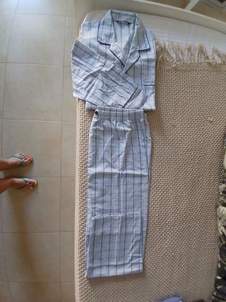 Pijama Caballero Largo Azul y Blanco