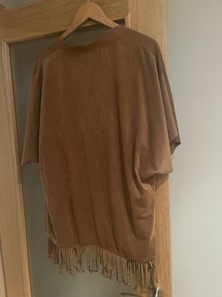 Casaca con flecos beige/marrón talla única