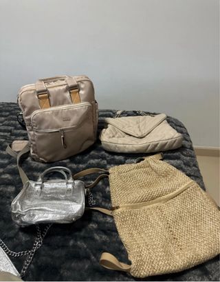 Lote 4 Bolsos Beige y Plateado