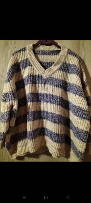 Maglione a righe beige e viola taglia unica