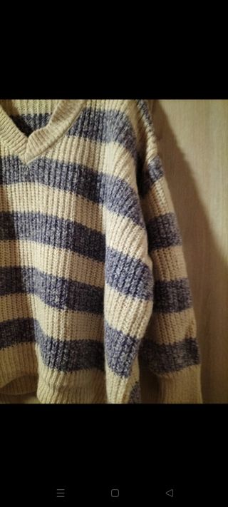 Maglione a righe beige e viola taglia unica