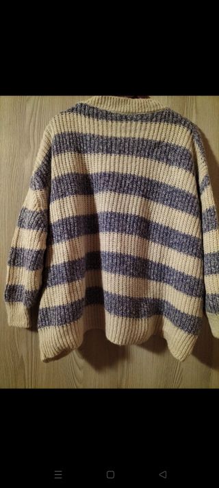 Maglione a righe beige e viola taglia unica