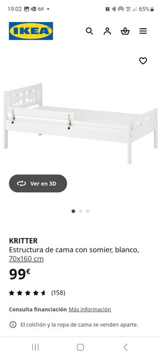 Cama infantil IKEA KRITTER blanca
160×70cm