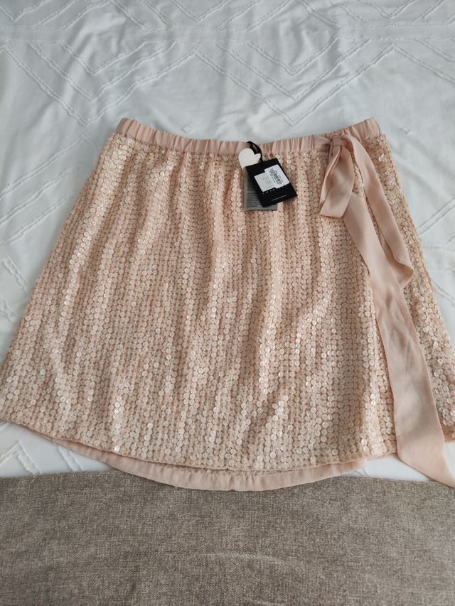 Falda Simona Barbieri lentejuelas rosa/dorado