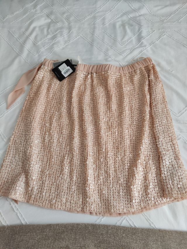 Falda Simona Barbieri lentejuelas rosa/dorado