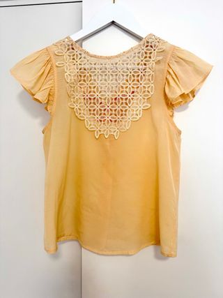 Blusa elegante encaje beige/naranja talla única