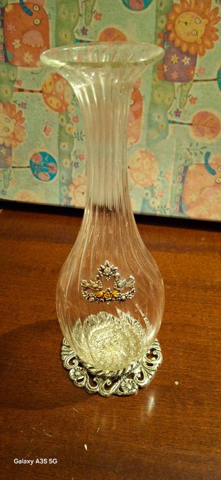 Vasetto in vetro soffiato con lamina in argento