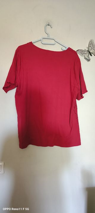 Camiseta Tréscare roja XL con estampado floral 