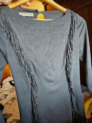 Vestido Suiteblanco Gris con Flecos Talla S