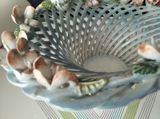 Cesta flores vintage porcelana azul Manises