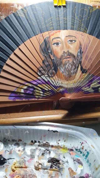 Abanico Jesús de la Sentencia pintado a mano