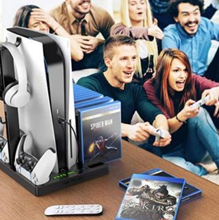 Soporte PS5 con ventilador + carga mandos