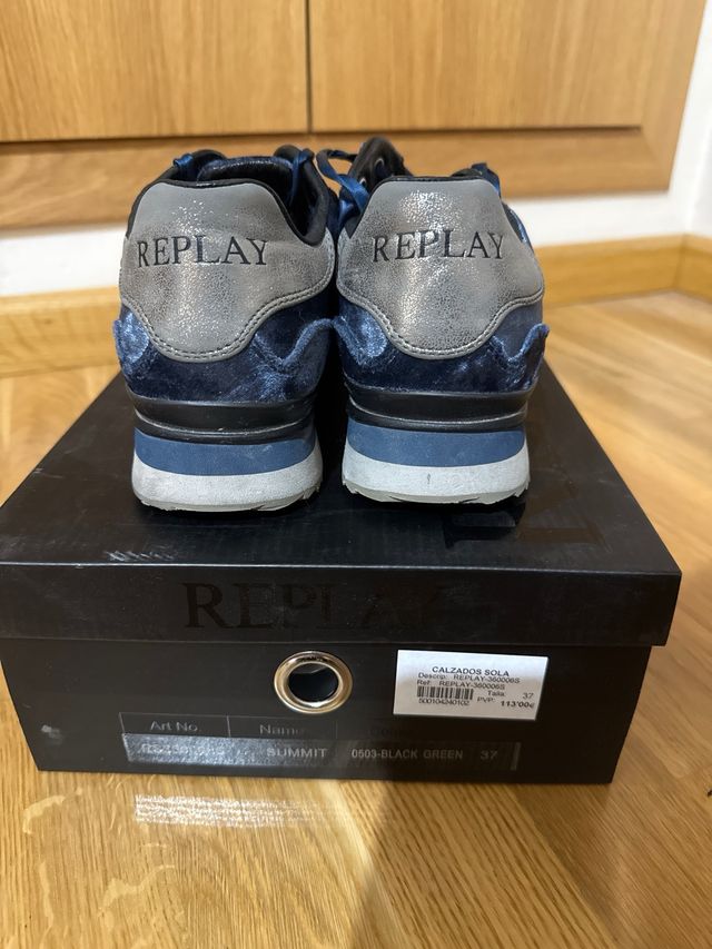 Zapatillas Replay Terciopelo Azul Talla 37