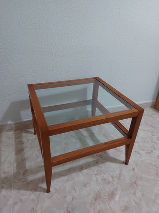 Mesa auxiliar madera y cristal