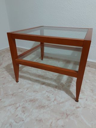 Mesa auxiliar madera y cristal