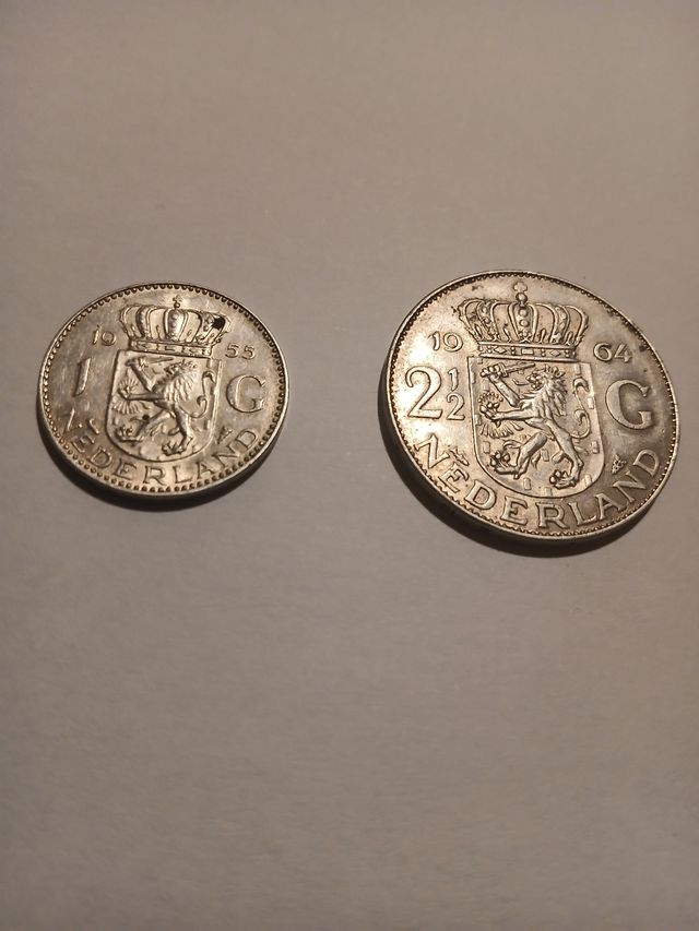 Monedas plata 2 1/2 Gulden Países Bajos 1964 1955
