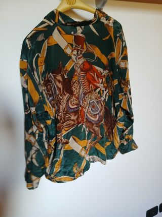 Camicia in seta con stampa cavaliere