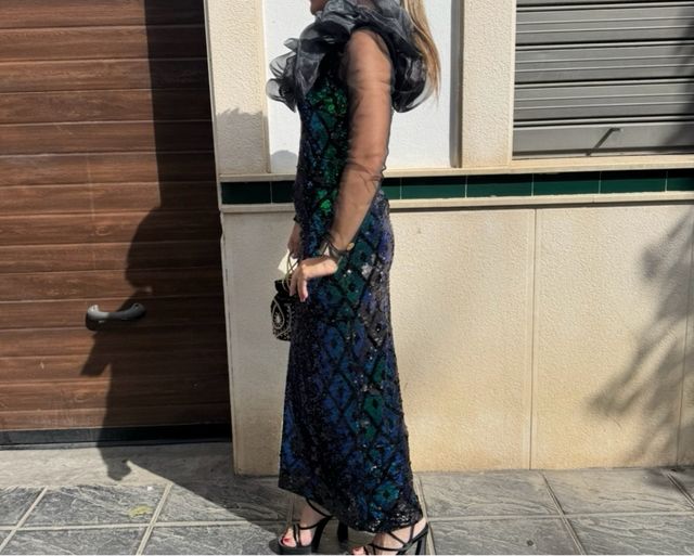 Vestido fiesta lentejuelas verde y negro