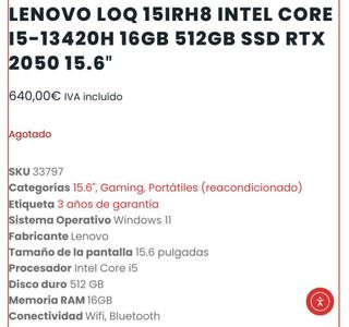 Lenovo LOQ 15IRH8 Portátil Gaming