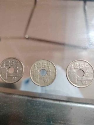 3 Monedas Antiguas 25 pesetas Sevilla 1992