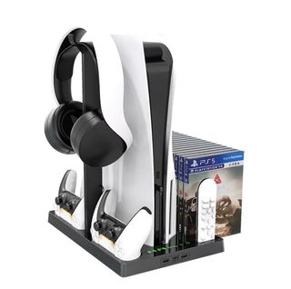 Soporte PS5 con ventilador + carga mandos