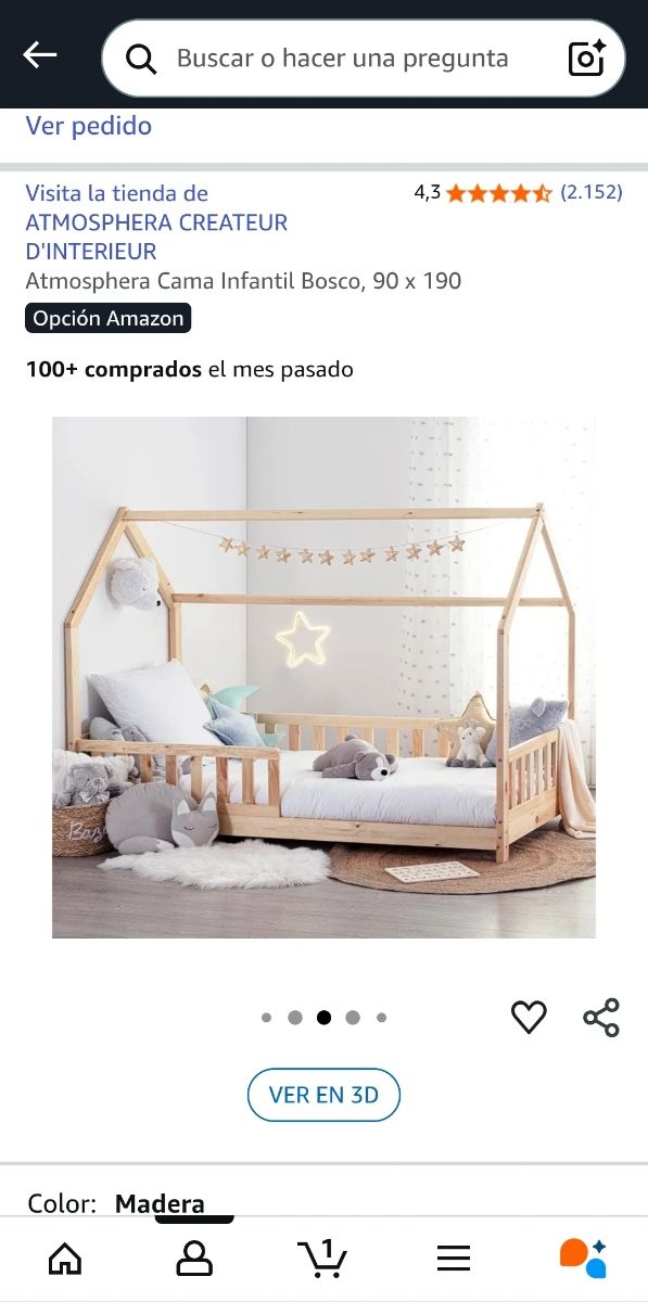 Cama infantil tipo casa y colchón 90x190