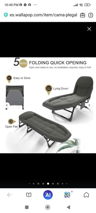 Cama Plegable Camping Gris