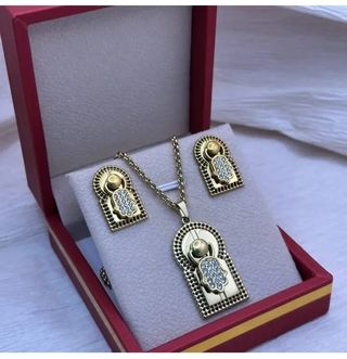 Conjunto Hamsa Acero Inoxidable Dorado