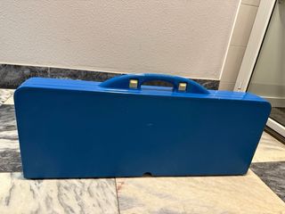 Mesa Camping Plegable con Bancos Azules