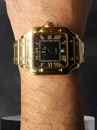 Orologio Uomo Acciaio Gold Black 40mm Stile Santos
