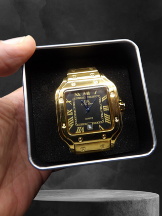 Orologio Uomo Acciaio Gold Black 40mm Stile Santos