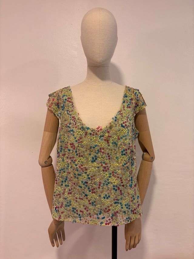 Blusa verde lentejuelas multicolor
