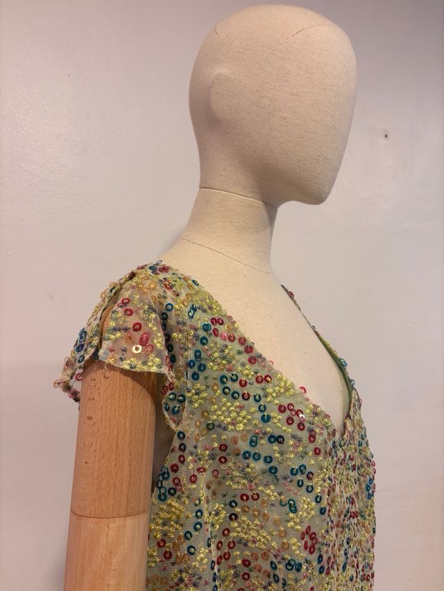 Blusa verde lentejuelas multicolor